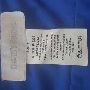 David's Bridal royal blue Evening or Bridal dress. V-neck pleated bodice.